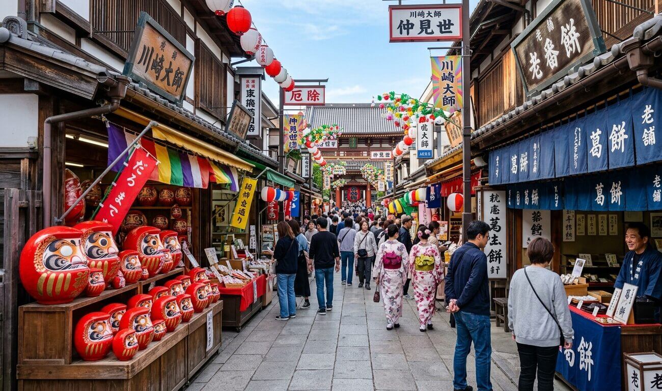 川崎大師仲見世通りの賑わいとレトロな街並み